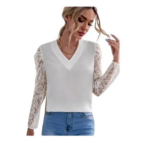 Blusa Blanca Manga Larga Encaje Shein Importada