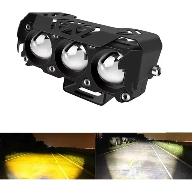 Faro Led 3 Lupas Blanco Y Amarillo Moto 12/24v Profundidad