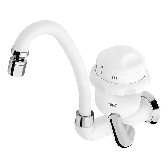 Torneira Bica Alta Elétrica 220v 3t Arejador Articulado Fame Acabamento Cromado Cor Branco