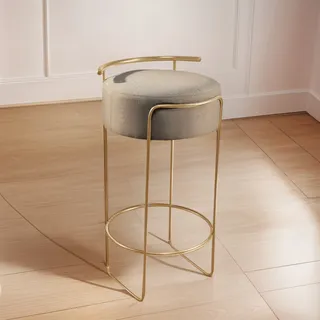 Banqueta Olivia Em Linho E Base Metal Dourado Banqueta Olivia Em Linho E Base Metal Dourado