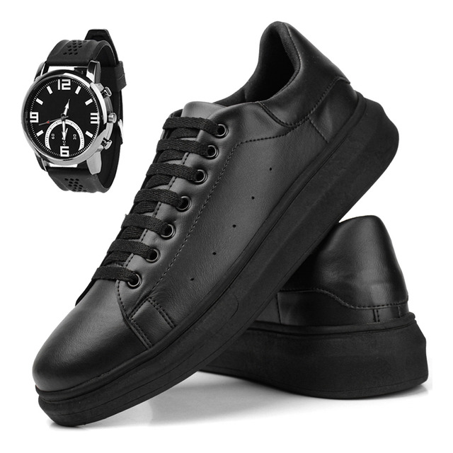 Tênis Couro Masculino Sport Fino Sola Alta Para Skate+rLG