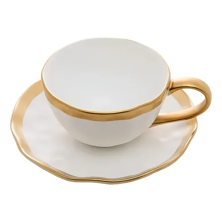 Jogo Xicaras De Chá Com Pires Dubai Porcelana 200ml Branco Wolff Pérola/branco Listras