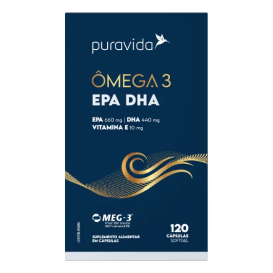 Ômega 3 Epa Dha Puravida 120 Cápsulas Sabor Sem sabor