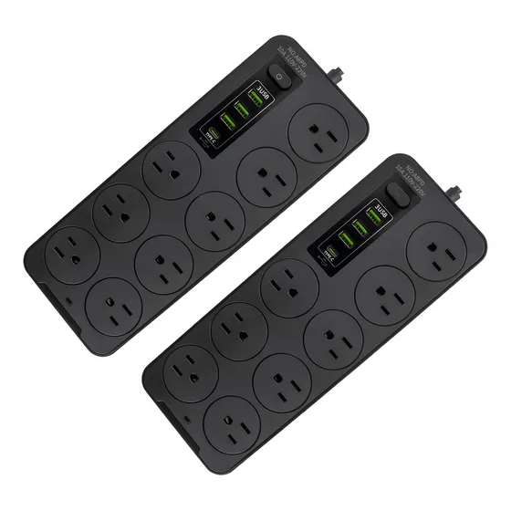 2pzs Regleta Eléctrica De 8 Tomas Con 3 Puertos Usb + 1 Tipo C, Cable De 2 Metros, 10a/127v - Multicontacto Seguro Para Hogar, Oficina , Diseño Compacto Y Resistente Ideal Para Cargar Múltiples Dispos