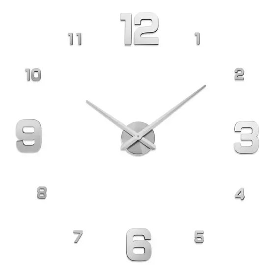 Reloj de pared grande Plateado 90 cm de diámetro autoadhesivo 3D para pegar, reloj grande y moderno, reloj de pared decorativo silencioso para salón, dormitorio, cocina, oficina