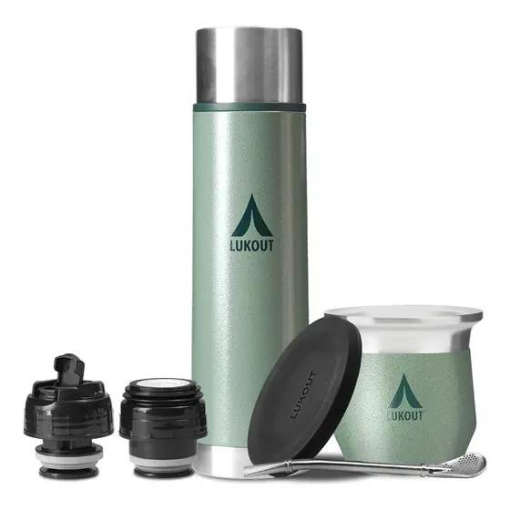 Kit Termo Bala Lukout 750ml + Mate 170ml + Tapas Y Bombilla Color Army