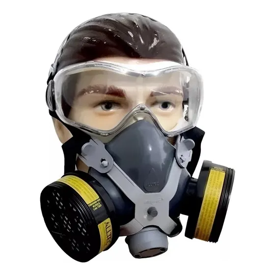 Máscara Respiratória Protetora Semi Facial Epi Com 2 Filtros Gases Vapores Pó Fumaça Pintura Com Óculos