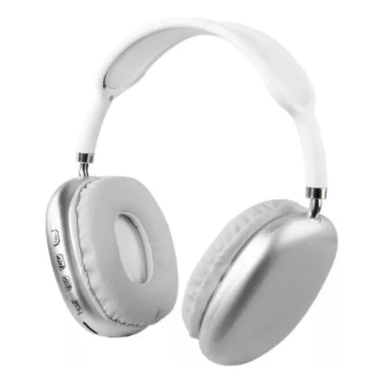 Fone De Ouvido Bluetooth Over-ear Recarregável Sem Fio P9 Air Max Com Microfone Regulável Para Academia Esportes Corrida Lazer Cor Cinza E Branco