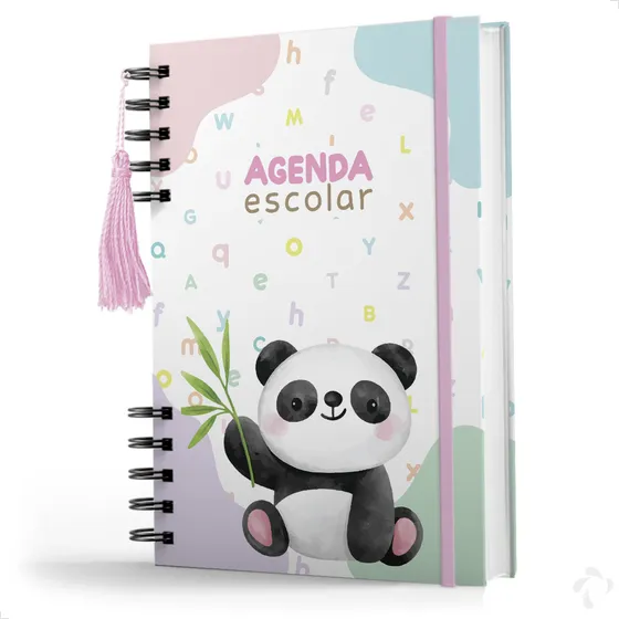 Agenda Creche Infantil Capa Dura Cuidado Diário Menina Panda Ano 2025 Capa Branco Panda Menina