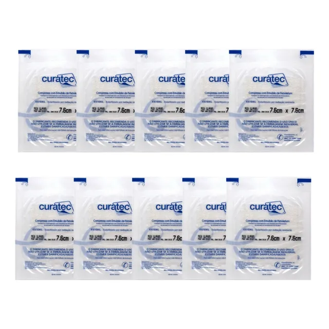 Curatec Compressa Gaze Com Petrolatum 7,6x7,6 - 10 Unidades