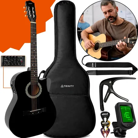 Kit Violão Eletroacústico Trinity Sonus I 39" Preto para Iniciante com Acessórios