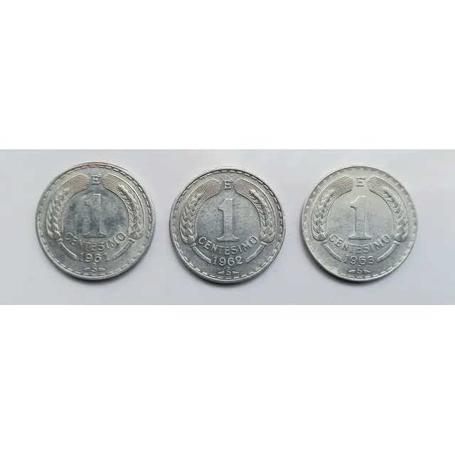 3 Monedas Chilenas 1 Centesimo Años 61, 62 Y 1963
