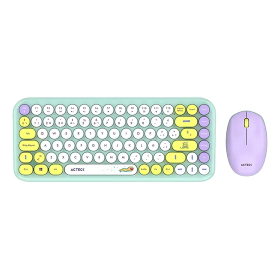Combo 2 En 1 Inalámbrico Creator Chic K- Colors Mk480 2.4mhz Mouse Lila Teclado Celeste