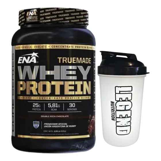 Suplemento En Polvo Ena Sport Truemade Whey Protein Chocolate 930gr Vaso Legend 600ml