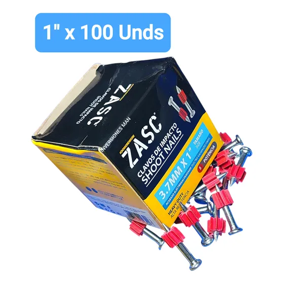 Clavo Acero Galv Pistola Impacto 1 PuLG X 100 Unds Multiusos