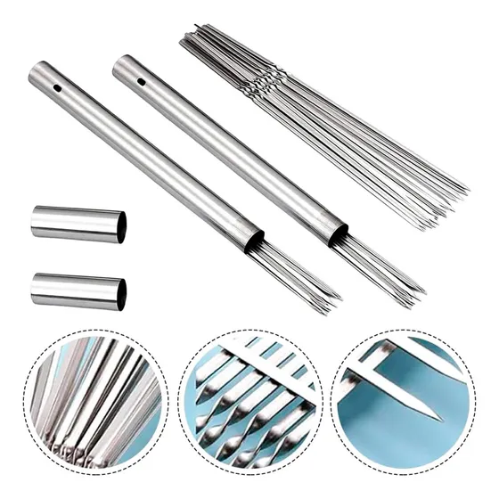 Set 24 Brochetas Carnes Vegetales Acero Duradero + Estuche