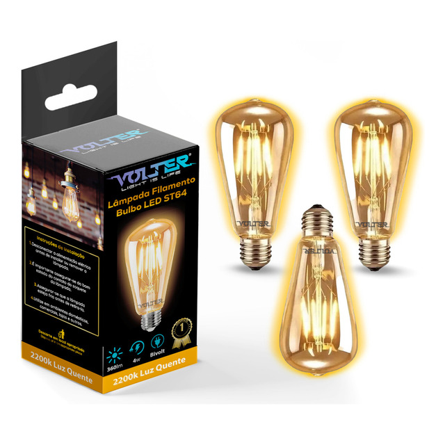 Kit 3 Lâmpada Filamento Led Decorativa Retrô Vintage Âmbar Cor Da Luz Branco-quente 110v/2... Kit 3 Lâmpada Filamento Led Decorativa Retrô Vintage Âmbar Cor Da Luz Branco-quente 110v/2...