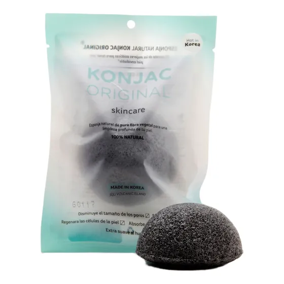 Konjac Esponja Facial Negra Con Cenizas De Bambu Natural