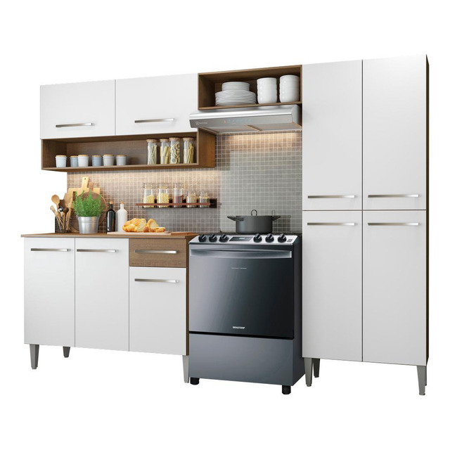 Cozinha Compacta Madesa Emilly Pop Armário Balcão Paneleiro Cor Branco Marrom Cozinha Compacta Madesa Emilly Pop Armário Balcão Paneleiro Cor Branco Marrom