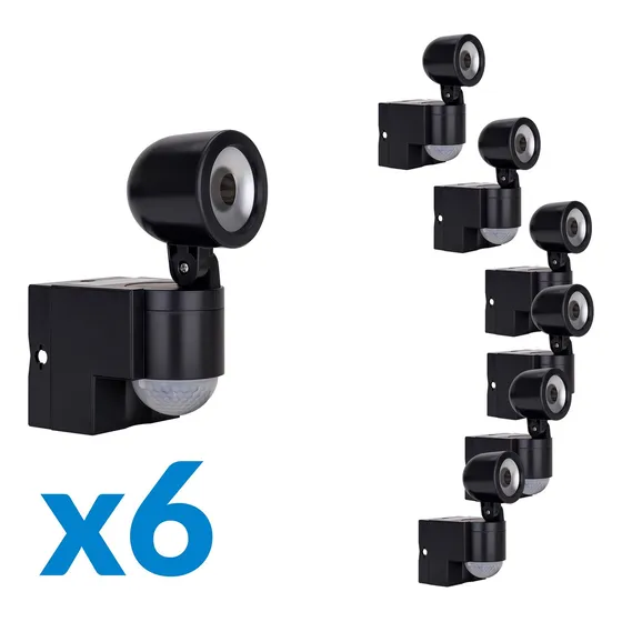 Reflector Led, Sensor Pir, Negro, Estévez Pack 6 Pza Negro