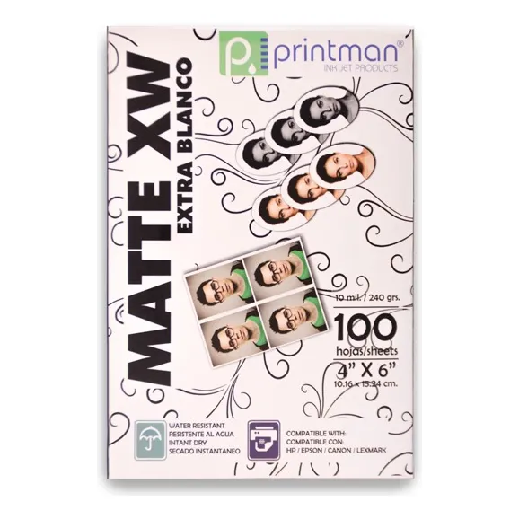 Papel Printman 10.16 × 15.24cm Mate Extra Blanco 100 Hojas