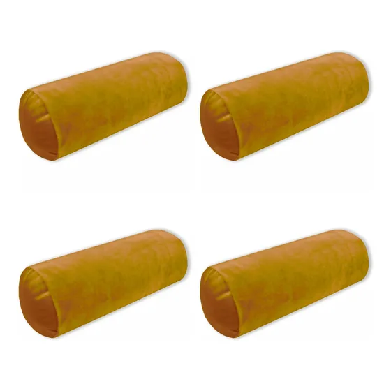 Set De 4 Cojines Bolster Color Mostaza De Terciopelo Mostaza Liso