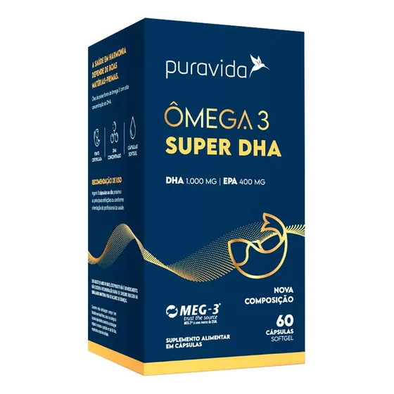 Ômega 3 Super DHA 1000mg Puravida 60 Cápsulas