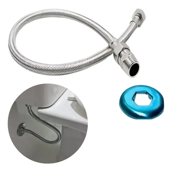 Engate Mangueira Flexível Trançado Aço Inox 40cm Quente Fria Acabamento Brilhante Cor Prateado