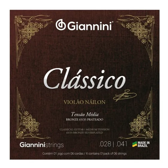 Jogo De Cordas Violão Náilon Giannini Clássico Tensão Média