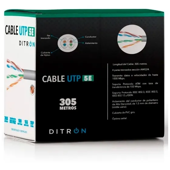 Cable Utp Cat 5e Exterior Rollo Bobina 305 Mts Cctv 8 Hilos