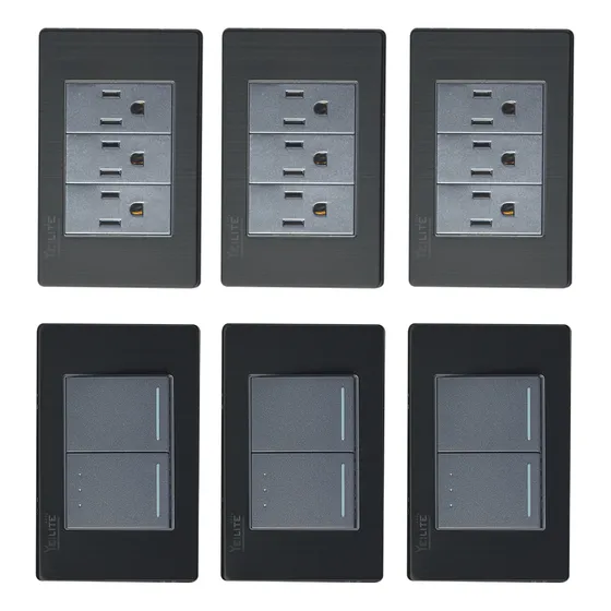 Kit 6 Placas Enchufe/apagador Para Hogar Color Gris Oscuro