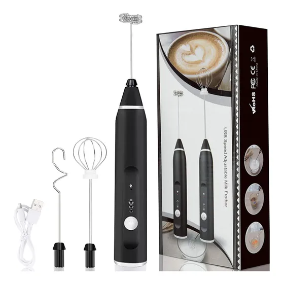 Naiwant Batidores Electrico Leche De Café Espumador,3 Velocidades Negro Diámetro 3cm Interfaz Usb Recargable Decuado Para Hornear, Tomar Café, Batir Huevos Y Crema, Etc