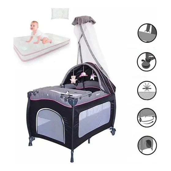 Cama Cuna Corral Bebes Recien Nacidos Tul Cambiador Plegable Color Azul Rosado Celeste Amarillo Diseño De La Tela Super Acolchado