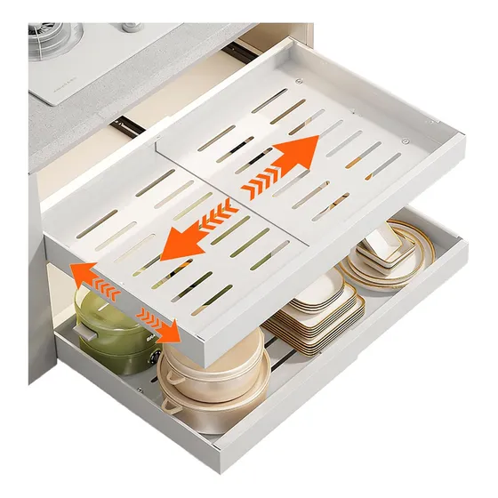 Organizador Extensible Para Gabinetes Extraíbles, Instalación De Despegar Y Pegar, Cajones Extraíbles De Cocina Con Ancho Ajustable (32 A 52cm), Estantes Enrollables Sin Taladros,incluye Nano