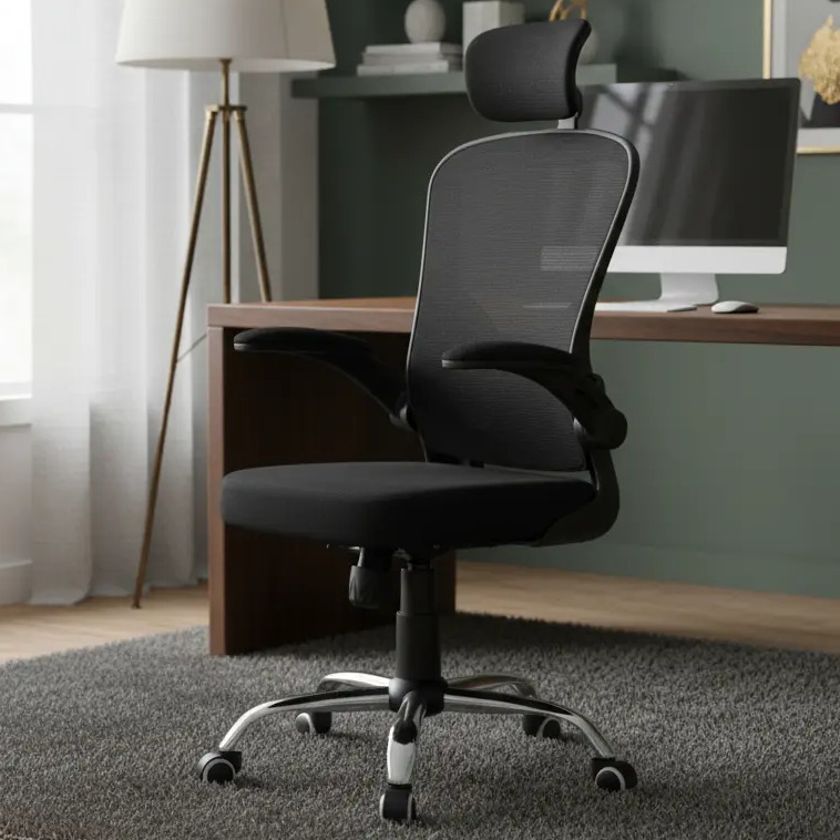 Cadeira De Escritório Ergonômica Giratória B100 Boston Preta Com Estofado Mesh Com Ajuste Lombar Luvinco