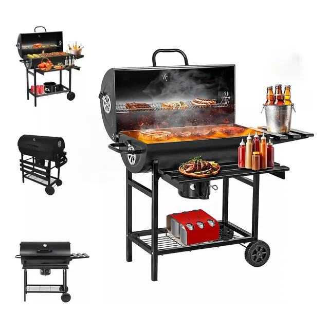 Parrilla Asador De Carbón Tipo Barril Con Ruedas Acero Inox