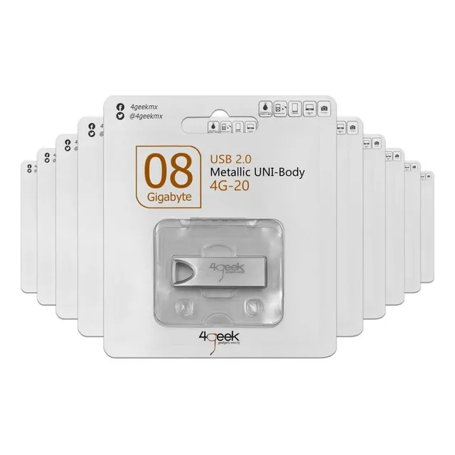 Kit 10 Memorias Usb 8gb Metálica 2.0 4geek Blister Color Plateado Liso