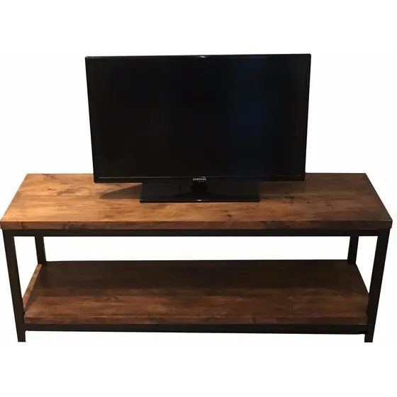 Mesa Tv Rack Doble Madera Hierro (120x30x60cm) 25 Mm Espesor
