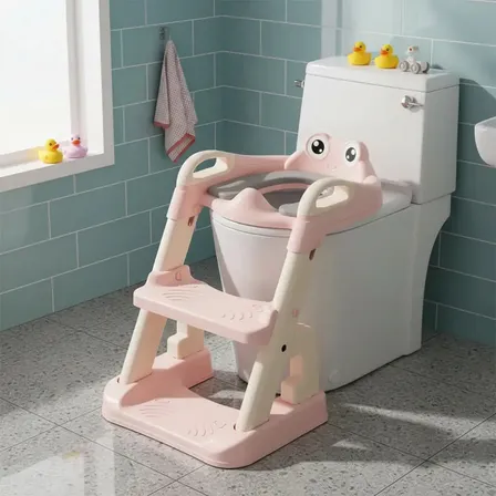 Assento Redutor Infantil Dobrável Com Escada Antiderrapante Rosa