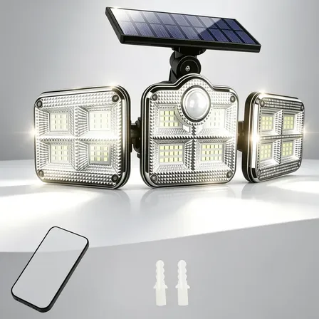 Refletor Solar Led 3 Cabeças Ajustavel Sensor Movimento 50w Branco 1pcs