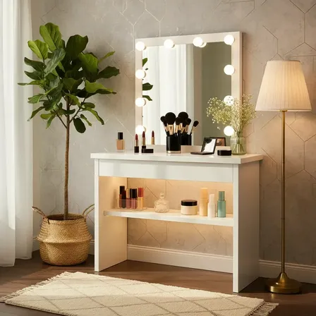 Penteadeira Moderna P/quarto C/gaveta Organizada Multiuso Branco