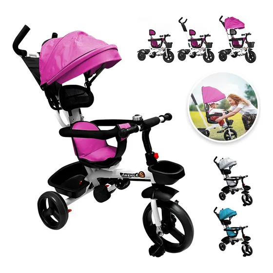 Triciclo Infantil 3 En 1 Para Bebé Bicicleta Tipo Carreola Color Rosa