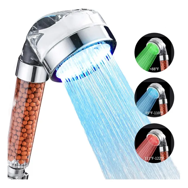 Regadera De Baño Con Luz Led Rgb Con Piedras Filtrantes
