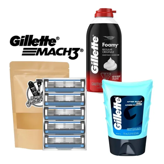 Combo 5 Cartuchos Gillette Mach3 + Espuma 311g + After Shave