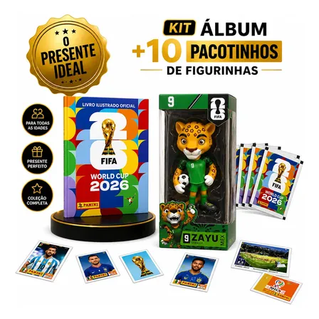 Kit Album Copa Do Mundo + 10 Pacotes Figurinha + Mascote Mex