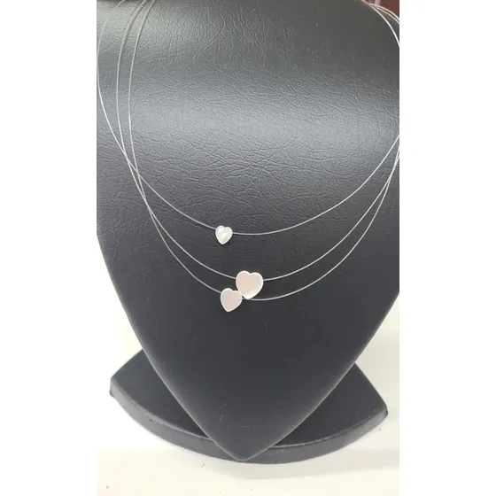 Colar Nylon Fecho Ouro 18 K Coração Madre Perola