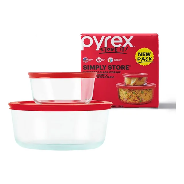 Set Tapers X 2 Pyrex Redondos Con Tapa 470ml + 1.6l