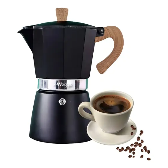 Cafetera Moka Italiana Waggs Aluminio 6 Tazas 300ml Negro
