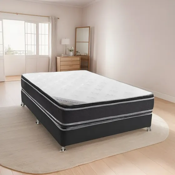 Combo Base Cama 140x190 Y Colchón Ecopillow Semiortopedico 