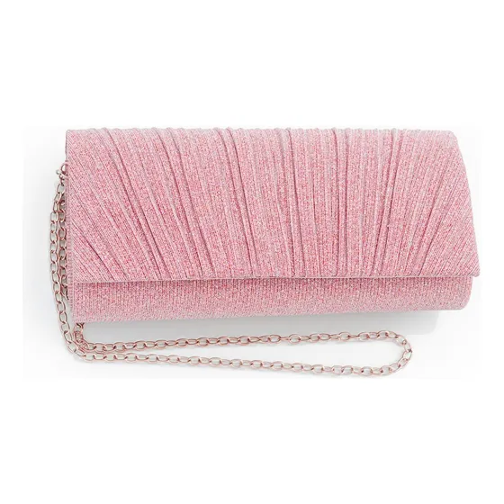 Cartera Sobre Fiesta Brillosa Rosada Drapeada Correa Desmont